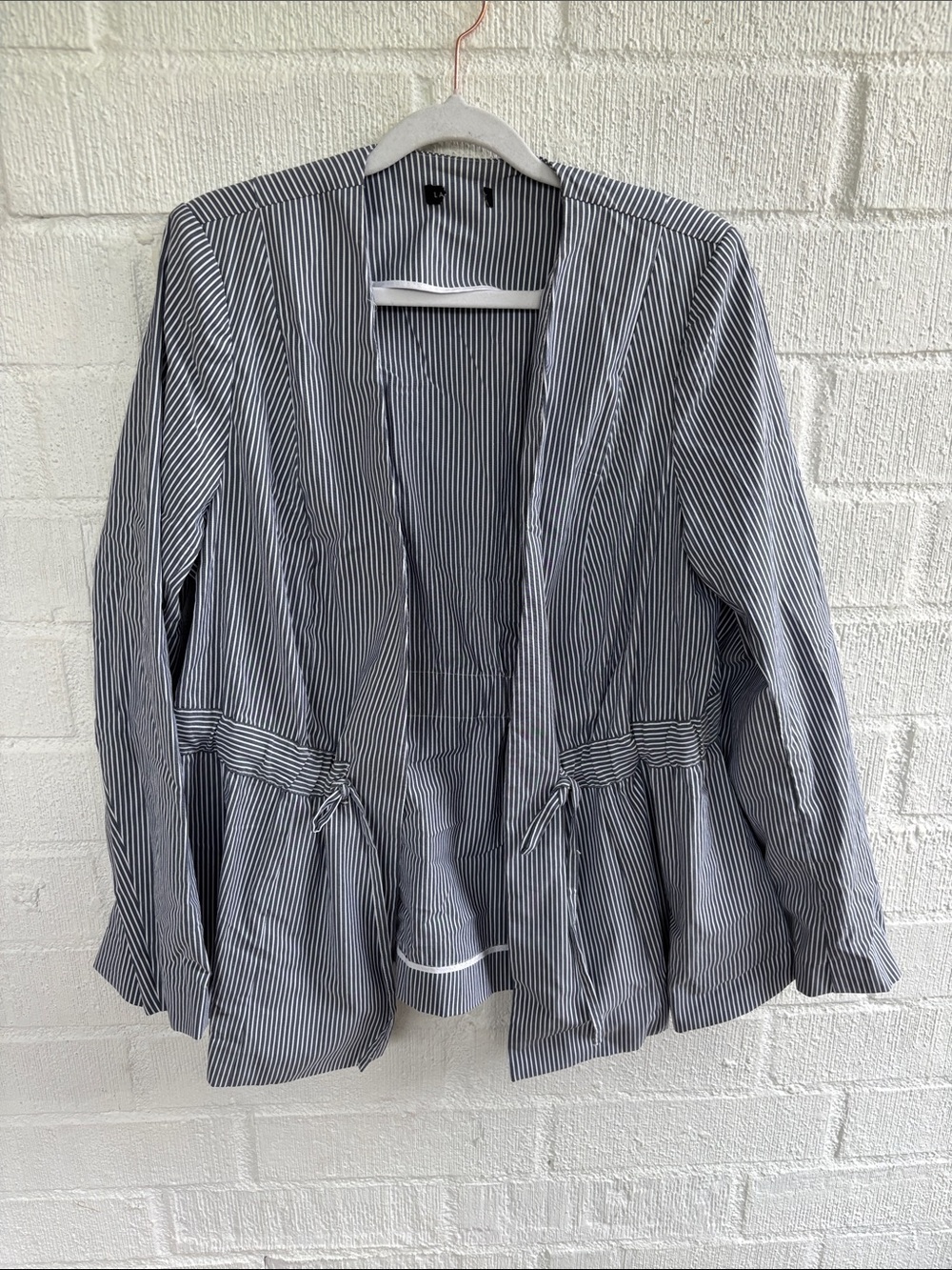 Lane Bryant Striped Open-Front Drawstring Waist Blazer - Navy & White